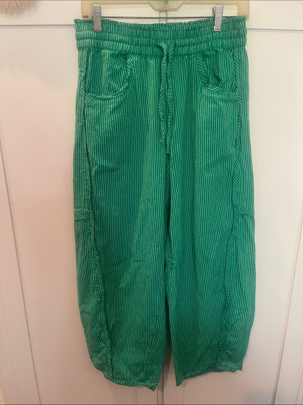 Free People Green Corduroy Elastic-Waist Hybrid Shorts